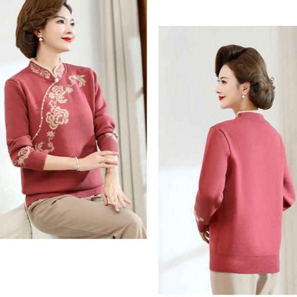 Herbst Winter Damen Nerzfleece Pullover Locker Übergröße Pullover Bestickt Pullover Fleece Verdickt Beflockt Strickoberteile