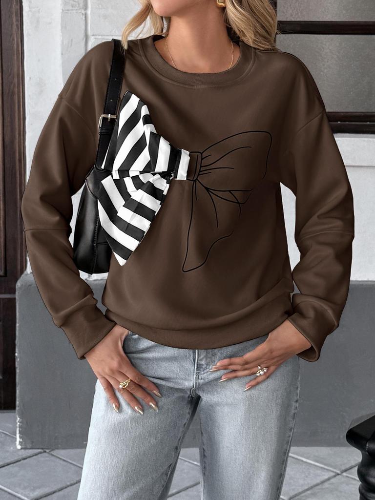 Autumn 2025 Sweet Striped Bow Sweatshirt for Women