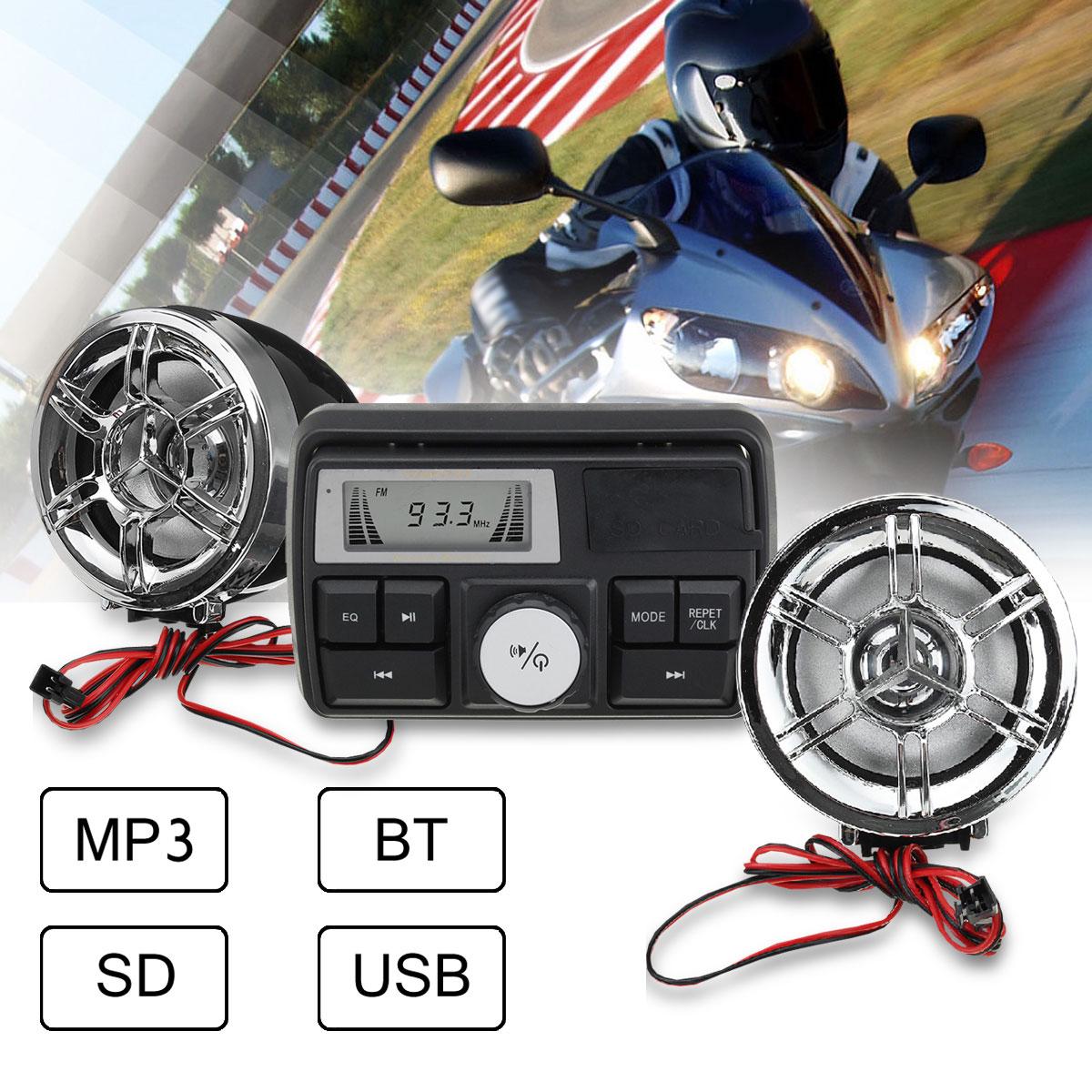 Bluetooth Motorcycle Handlebar Audio System USB SD FM Radio Stereo LED