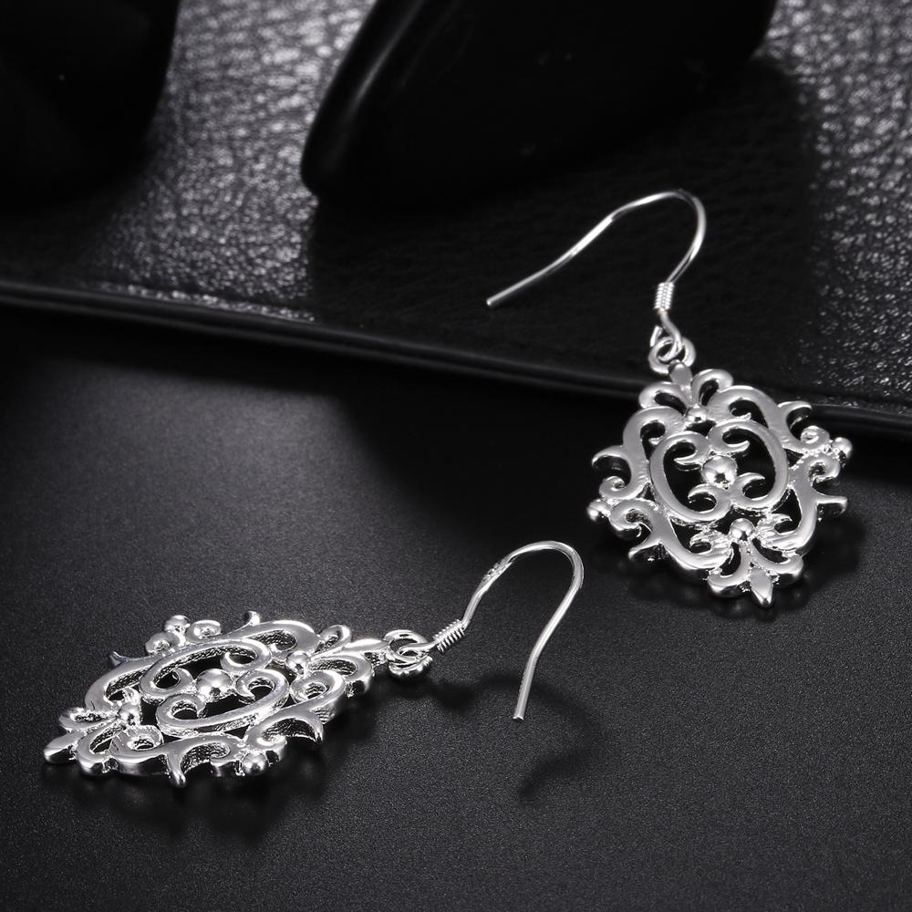 925 Sterling Silver Geometric Perforated Earrings Fashion Wedding Jewelry