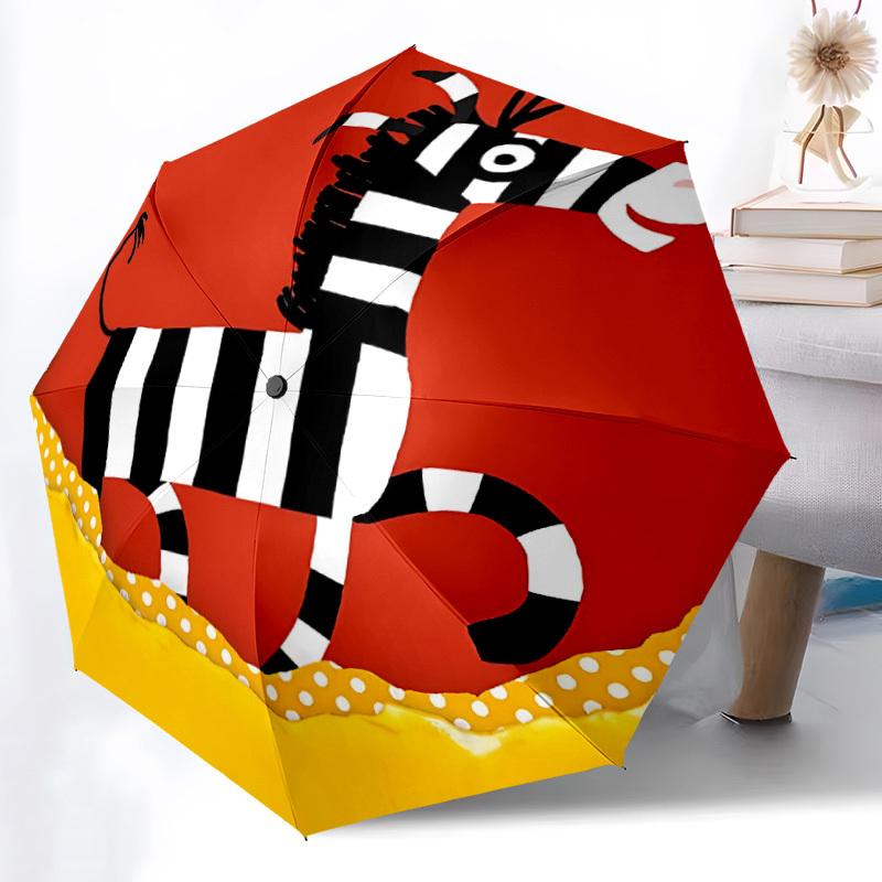 1pc Zebra Egg Automatic Folding Umbrella - Compact Travel Umbrella with Auto Open/Close 8-Rib Heavy-Duty Shaft for Women/Men -l041
