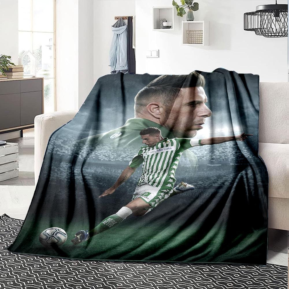 Green White Striped Jersey Football Player Portrait Print Flannel Throw Blanket, Soft Warm Cozy Bed Sofa Cover for Home