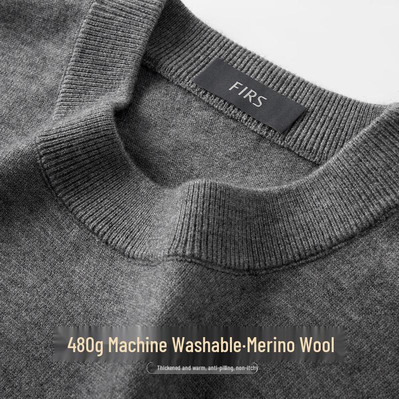FIRS Men's Heavyweight 480G Machine Washable Round Neck Sweater