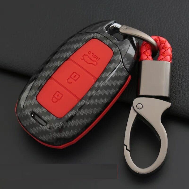 Carbon Fiber Car Key Case Cover For Hyundai I30 Ix35 Kona Encino Solaris Azera Grandeur Ig Accent Santa Fe Palisade 3/4/5 Button