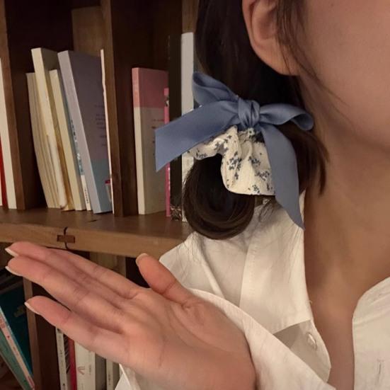 Hair Rope Fluffy Hair Volume Booster Widened Pleated Design Satin Bow Ribbon Hair Tie Pastoral Style Hair Accessory