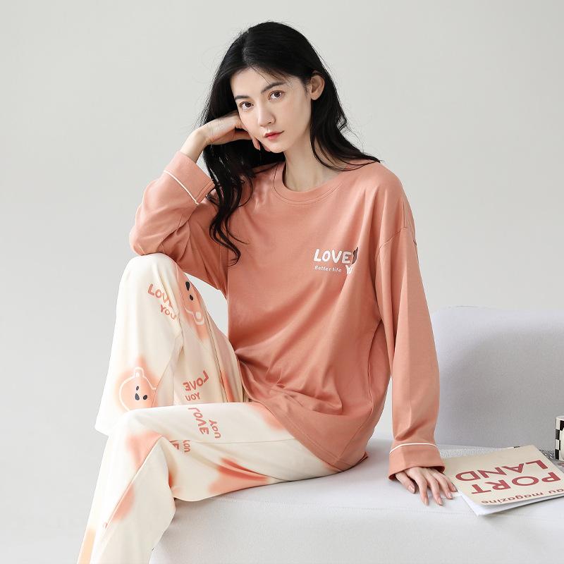 Cotton Pajamas Set Women Loose Fit Sleepwear Long Sleeve Two-Piece Loungewear Home Wear Comfortable Outfit Plus Size Options Breathable Fabric