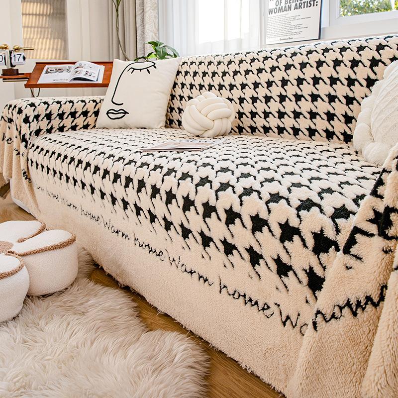 Qiandongge English Plush Sofa Cover Cloth Anti-Cat Scratch Sofa Towel Universal All-Inclusive Sofa Cushion Sofa Dust Cover