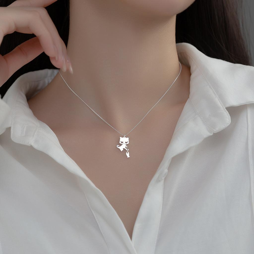 Dreamhonor 100 %925 Sterling Silver Cat Pendant Necklaces Wholesale Popular Women Necklaces Jewelry Smt636