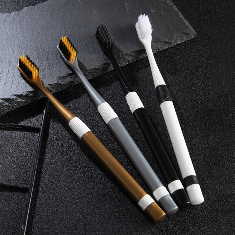 2 Pièces Brosses à Dents au Charbon de Bambou Nettoyage à Soies Douces Ultra-Fines, Ensemble Familial Couple Adulte Set de Brosses à Dents à Soies Fines