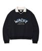 WACKY WILLY Women'S V-Neck Collared Sweatshirt Navy