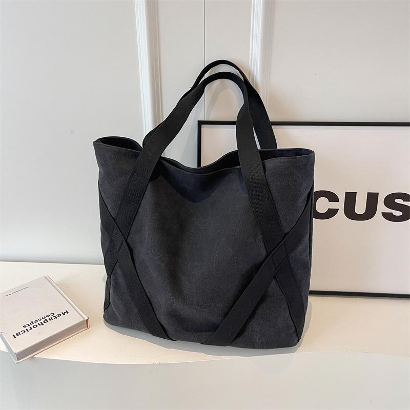 Summer new popular contrasting color canvas bag versatile large-capacity student class bag shoulder bag tote bag women