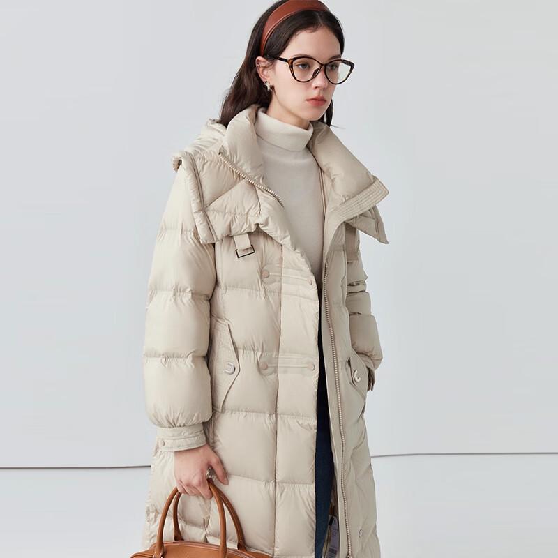 Damen Langer Winter-Daunenmantel mit Kapuze und Gürtel