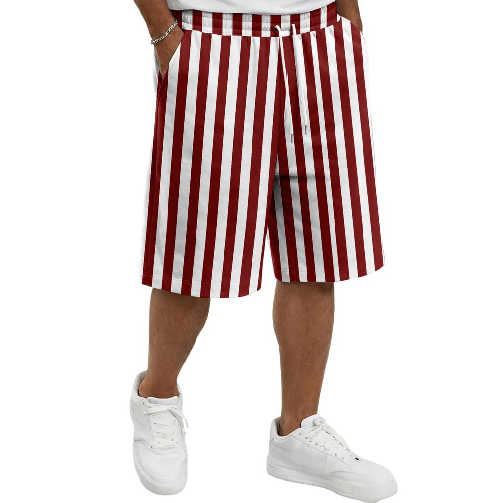 Mens Casual Striped Drawstring Shorts Relaxed Fit Elastic Waistband Lightweight Breathable Fabric Knee Length Pants