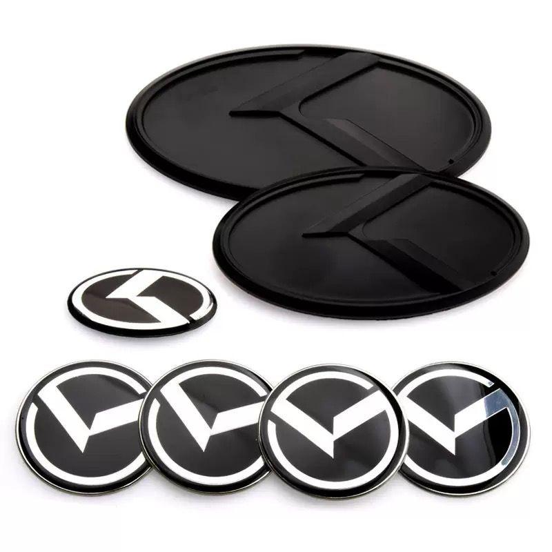 AABJA1 (7 Pcs) K Logo 3D Emblem Front Grille Trunk + Steering Wheel + Wheel Center Caps Sticker Badge For Kia K5 K3 K2 K4 Forte Koup