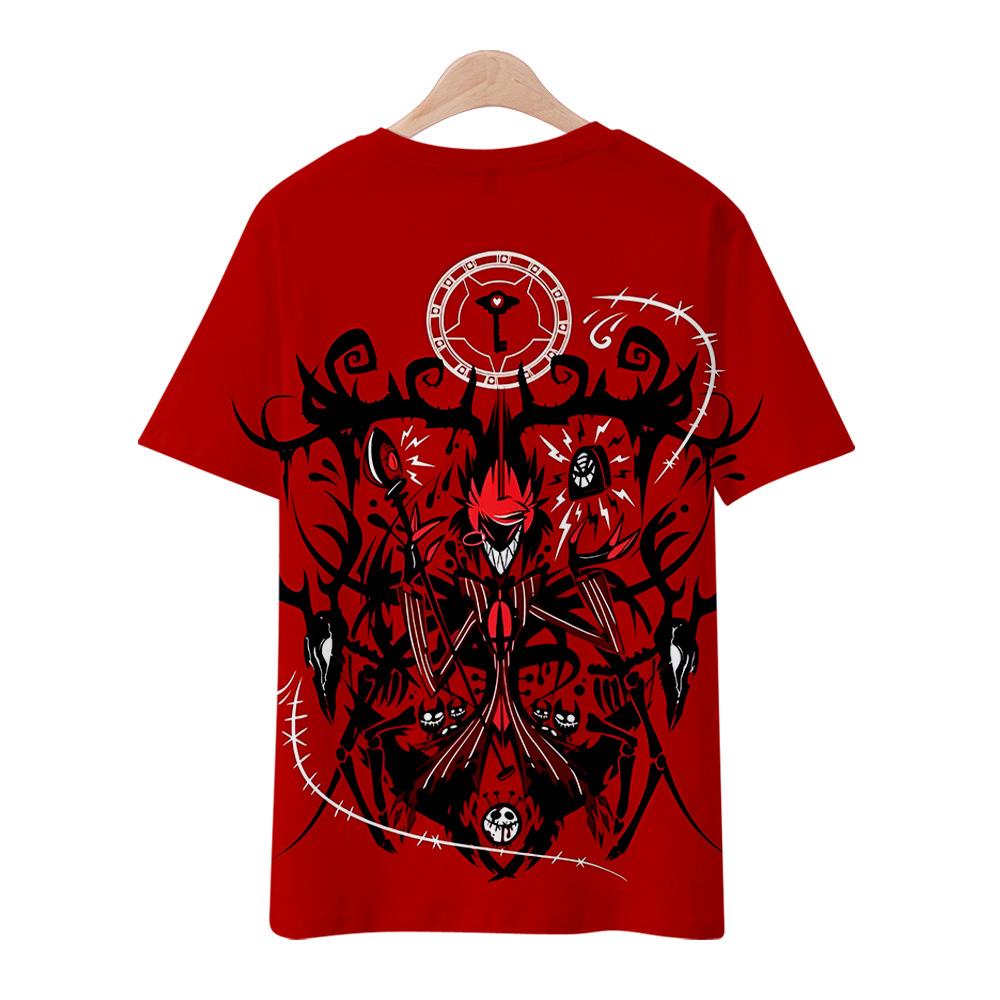 Hazbin Hotel Anime Damen Herren T-Shirts Grafikshirt Cartoon bedruckt O-Ausschnitt Übergroße kurze Ärmel Mode Herrenbekleidung Streetwear