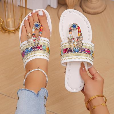 Ciabatte Estive Stile Bohemien da Donna con Diamanti d'Acqua Scarpe di Taglia Grande Infradito Scarpe Piatte e Infradito