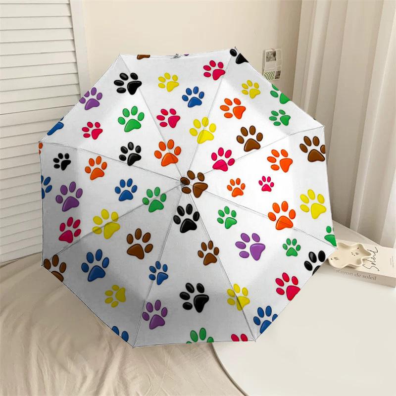 1pc Paw Prints Pet Lover Automatic Folding Umbrella, Heavy Duty 8 Rib Iron Frame,  Suitable for Travel, Daily Use, Birthday, Decor Gift m0104009