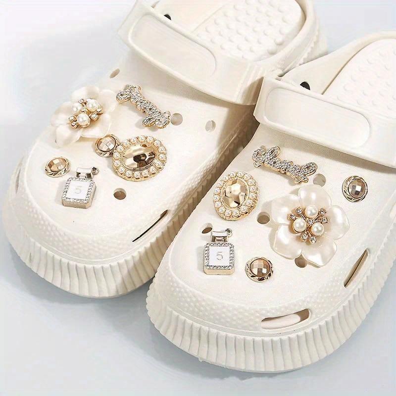 1set New Fashion Set Hole Shoe Charms Accessories Shoe Buckle Cute Pearl Bear Water Diamond Chain DIY 3D Shoes Decorations