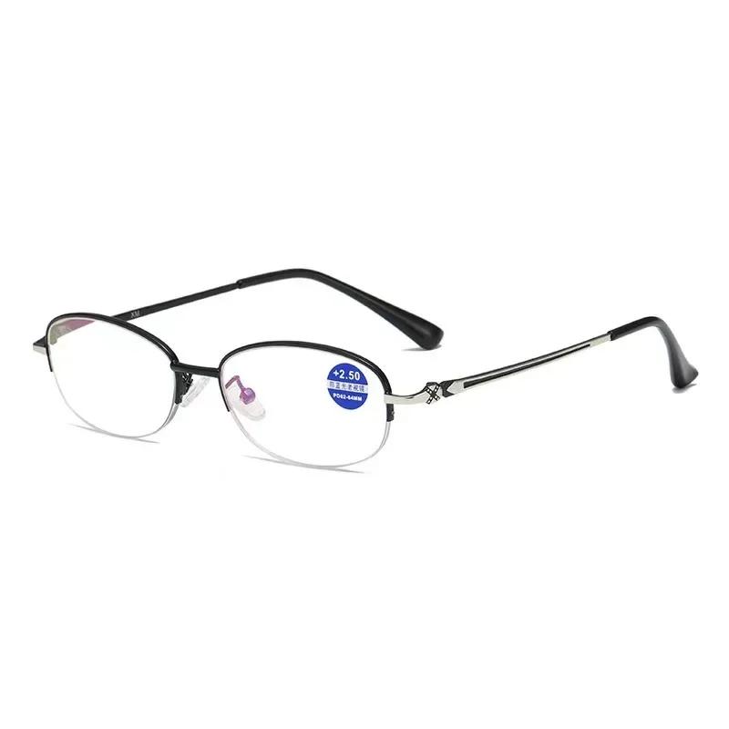 Women's Anti Blue Light Reading Glasses, Metal Half Frame High-definition Presbyopia Glasses, Fashionable Presbyopia Glasses