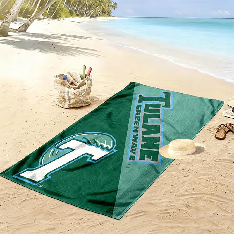 Tulane Green Wave Print Beach Towel, Large Soft Quick Dry Towel for Beach Camping Swimming