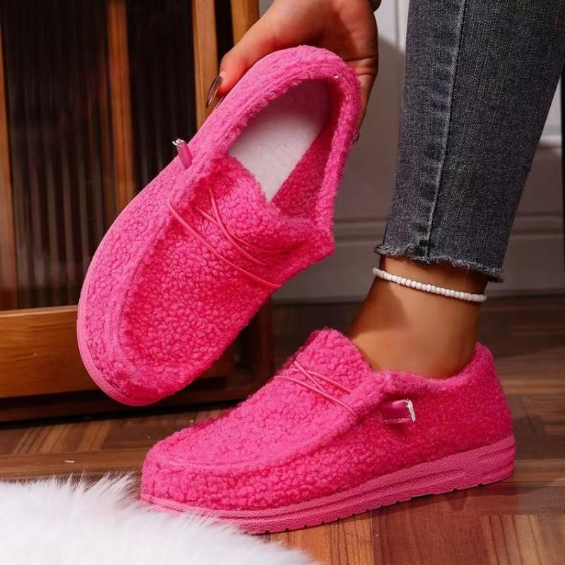 New Lace-up Large-sized Flat Single Shoes for Women, One-foot Fleece Lace-up Lazy Board Shoes