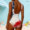 Women Plus Size High Round Neck Sleeveless One Piece Swimsuit Firework Printed Navy Blue