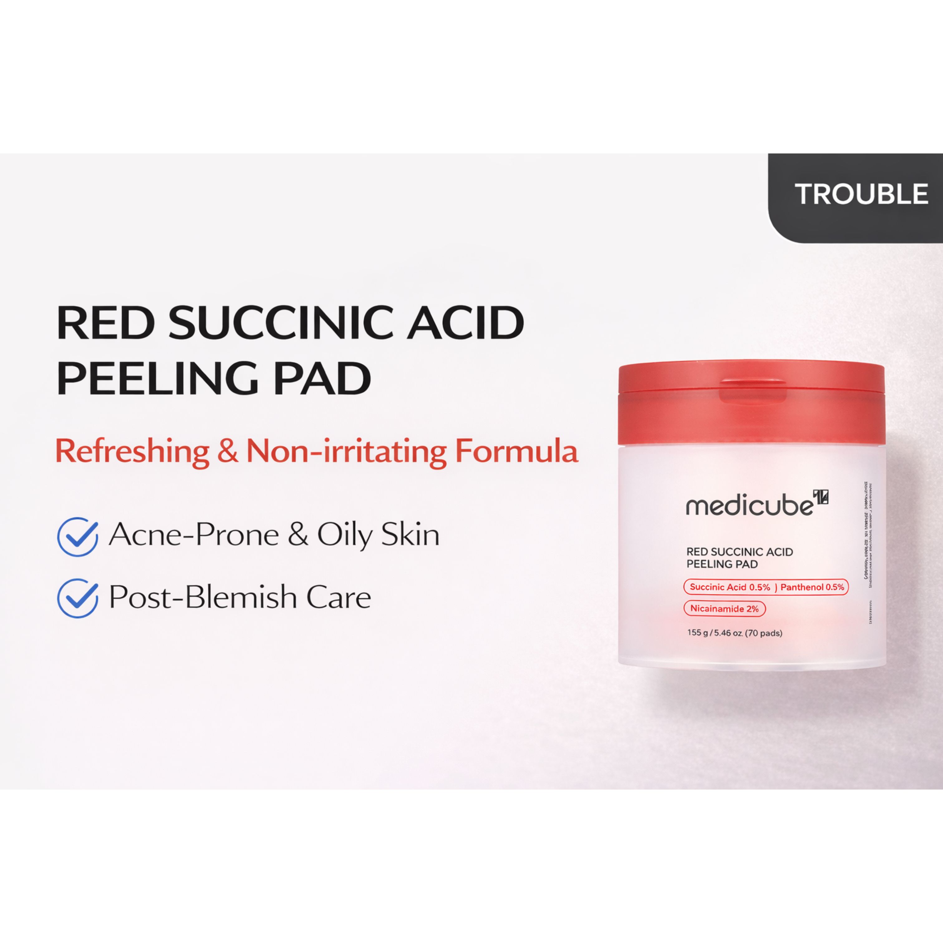 MEDICUBE Red Succinic Acid Toner Pads 70 Sheets – Acne Care & Sebum Control Pads