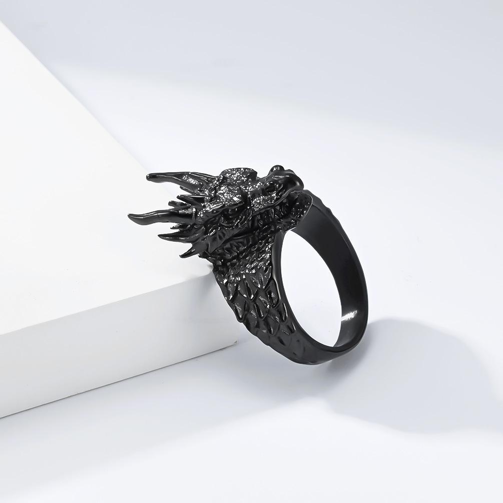 Men's Dragon Head Ring, 3 Colors Vintage Gothic Style Titanium Steel Ring, Punk Biker Jewelry, Dragon Totem Finger Ring for Men,