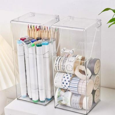 Transparent Cosmetic Brush Storage Box Flip Lid Pen Holder  for Household