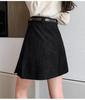 2024 Fall/Winter Korean Waistless Corduroy Pleated Mini Skirt - High Waist A-Line Design