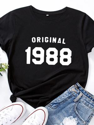 Original 1988 Brief Drucken Frauen T Shirt Kurzarm O Neck Lose Frauen T-shirt Damen T-shirt Tops Kleidung Camisetas Mujer