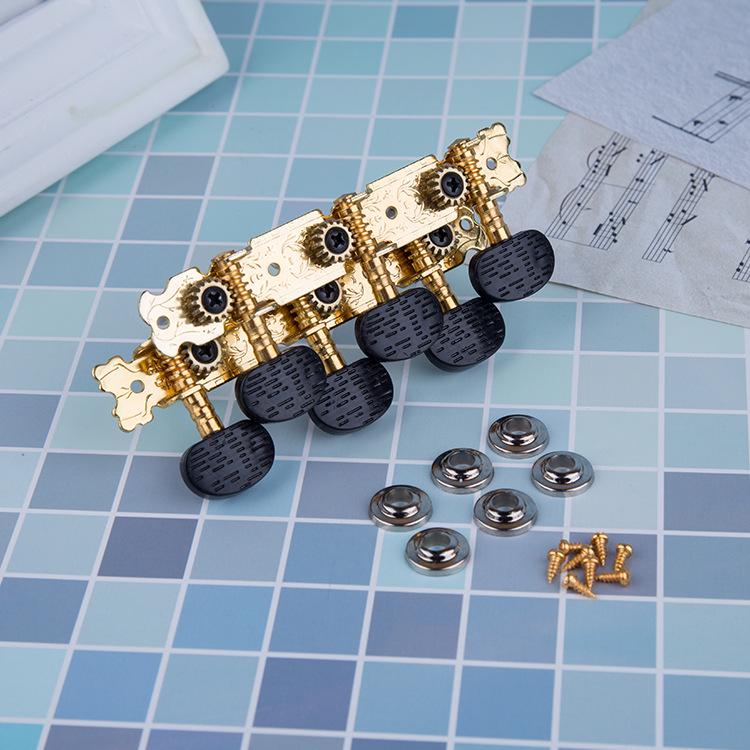 Gold Plated 3+3 Long Position Acoustic Guitar Tuning Pegs with Black Plastic Heads