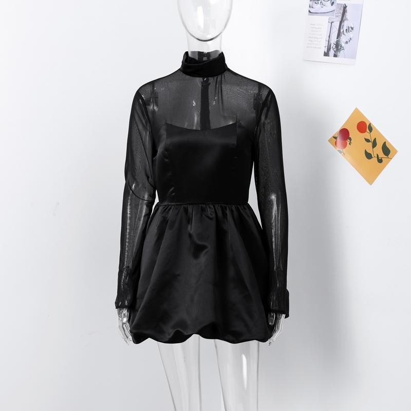 Elegant Lace Dresses Women See Through Long Sleeves Puffy Dresses Female 2026 Fashion Solid Color Evening Party A Line Dresses Lady