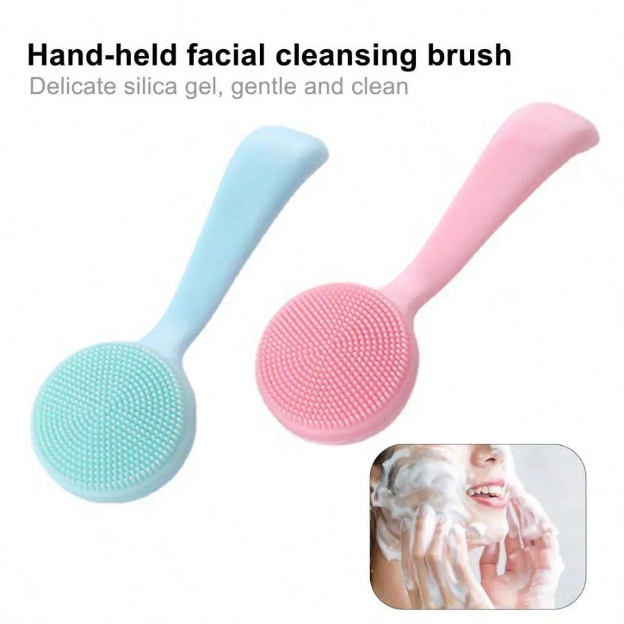 1pc Facial Brush Silicone Facial Cleansing Brush Manual Skin Silicone Exfoliating Brush Handheld Face Scrubber Reusable Facial Cleansing Brush