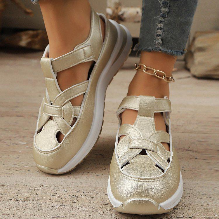 2025 Summer Women's Platform Closed-Toe Wedge Sandals, Breathable, Hollow Design, Plus Size 43, Thick Sole, Velcro Closure