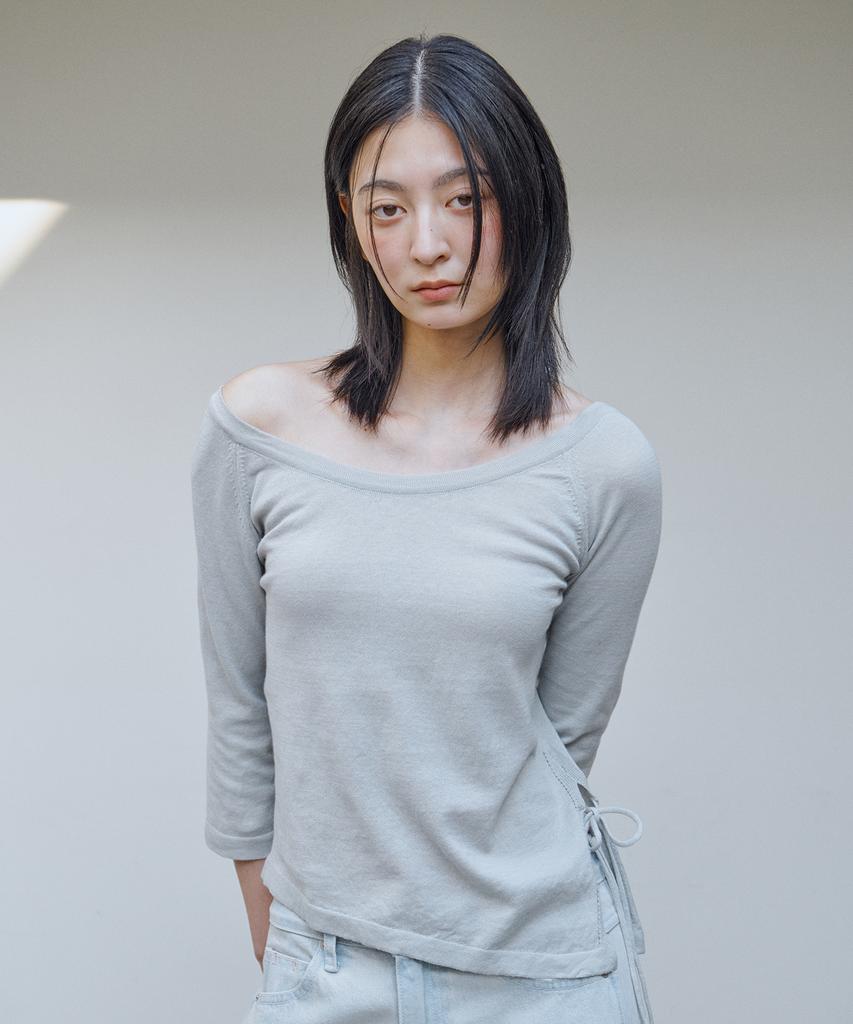 AHWE Off-Shoulder Half Sleeve Knit_Light Gray