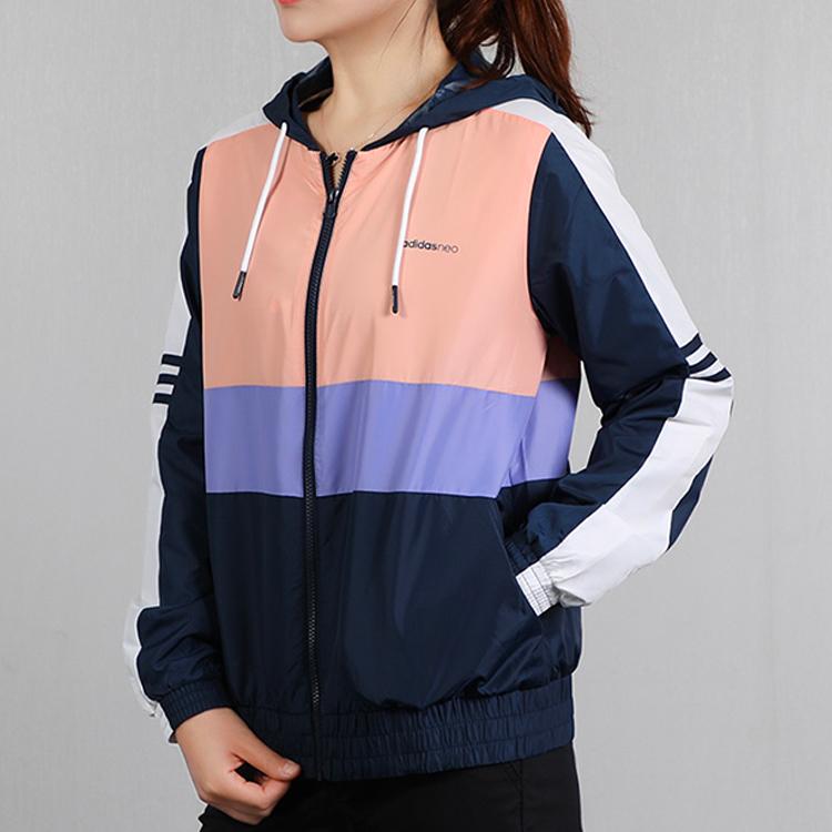 Adidas Neo Color Block Casual Hooded Jacket Women Jacket Navy-Blue FK9954