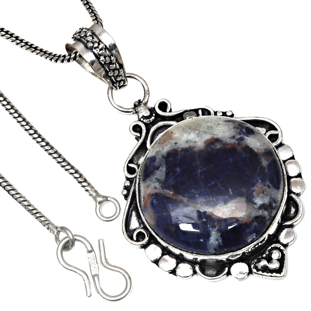 Pendant Sodalite Multi Color Gemstone Valentine'Day Silver Jewelry 2.25"
