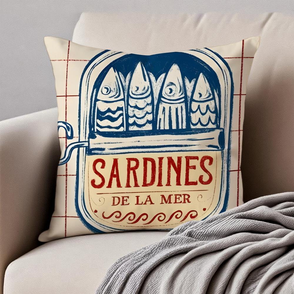 SSardines Art Cushion Cover Pillowcase Antidustmite Invisible Zipper Short Plush Sofa Cushion