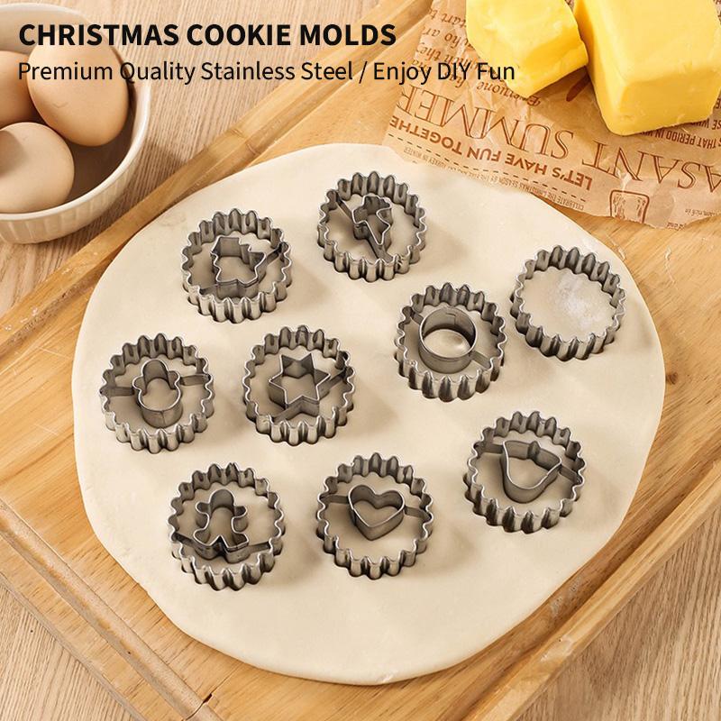 Metal Pastry Cookie Cutter Set Mini Christmas Sandwich Biscuit Baking Molds Xmas Tree Snowflake Gingerbread Shape Cakes Decor