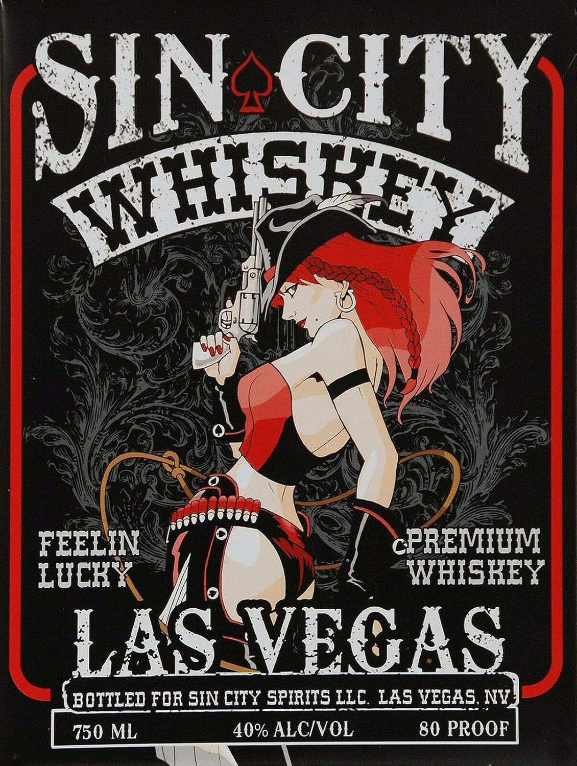

Whiskey Pin Up Girl Sexy Cowgirl Lady Las Vegas Metal Tin Sign Vintage Art Decoration Sin City Whiskey for Cafe Home Kitchen 20x30cm（7.8x11.8inch）