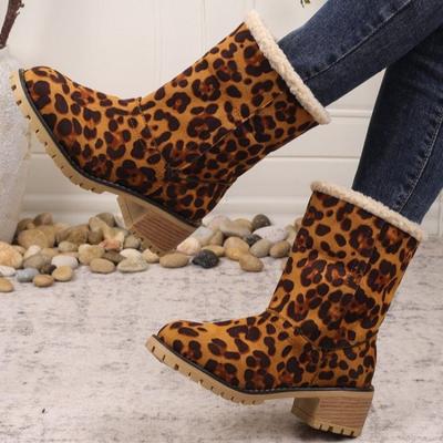 Damen Stiefeletten 2025 Neue Mode Lässig Hohe Absätze Bequem Warm Laufschuhe Damen Runde Zehenpartie Einfarbig Schneestiefel Damen