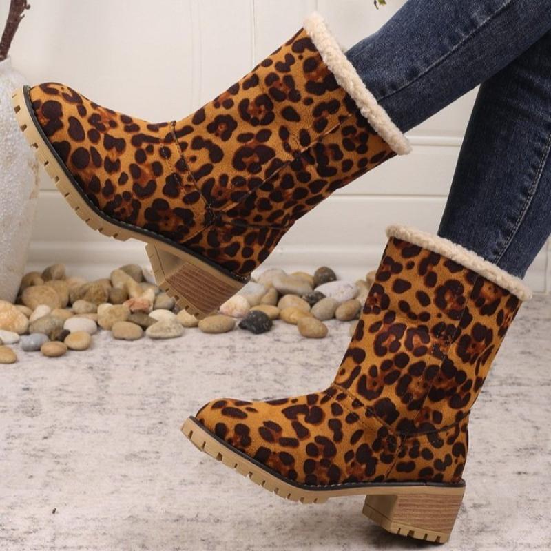 Fashion Woman Ankle Boots 2025 New Fashion Casual High Heels Comfortable Warm Walking Shoes Woman Round Toe Solid Color Snow Boots Women