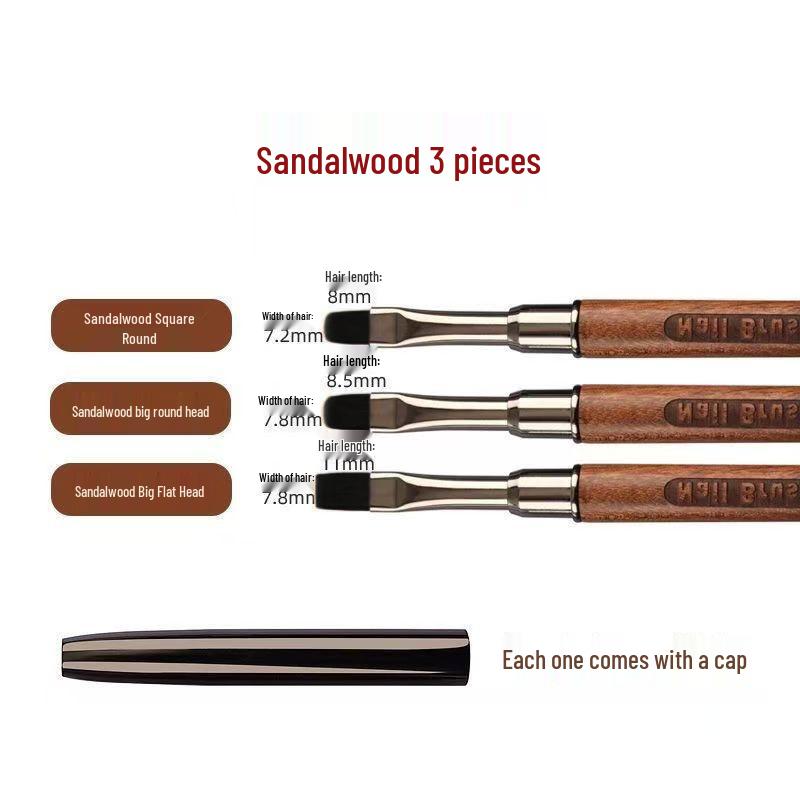 Sandalwood Manicure Gel Pen Set: Large Round, Flat & Square Heads for Nail Technicians
