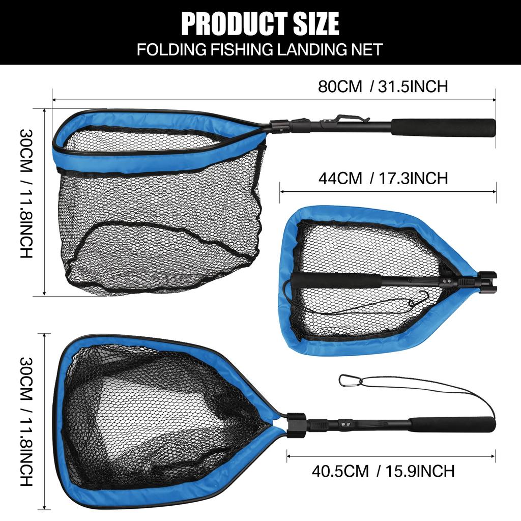 55cm-190cm Telescopic Fishing Net for Salmon Fly Carp Catfish Trout Floating Landing Net Easy Catch & Releasee Foldable