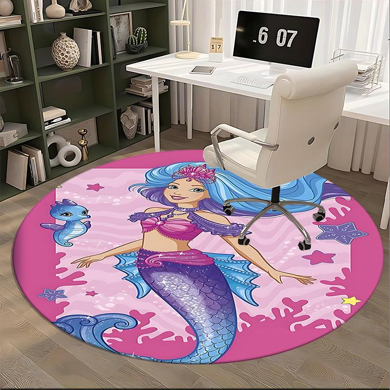 Mermaid Chair Mat Round Carpet for Home Decor, Office Use, Bedroom & Living Room Gift Idea0391b