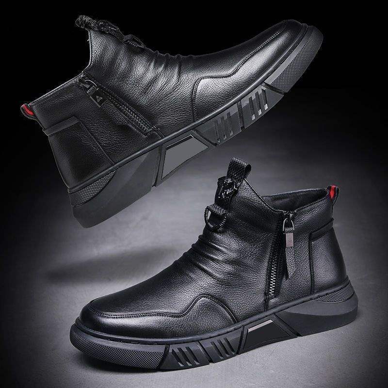 Men's Shoes Martin Boots Men's Fashion High-top Leather Boots Casual Versatile Cotton Boots British Velvet Snow Boots