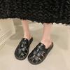 Leather bag head half slippers women's summer wear 2025 new retro woven hollow thick sole one pedal lazy shoes
