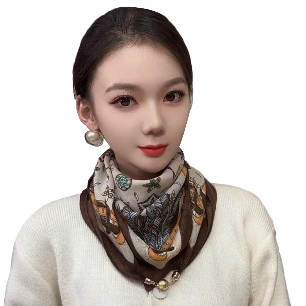 Soft Winter Silk Scarf Warm Small Square Scarf Fashion Magnetic Buckle Scarf  Women
