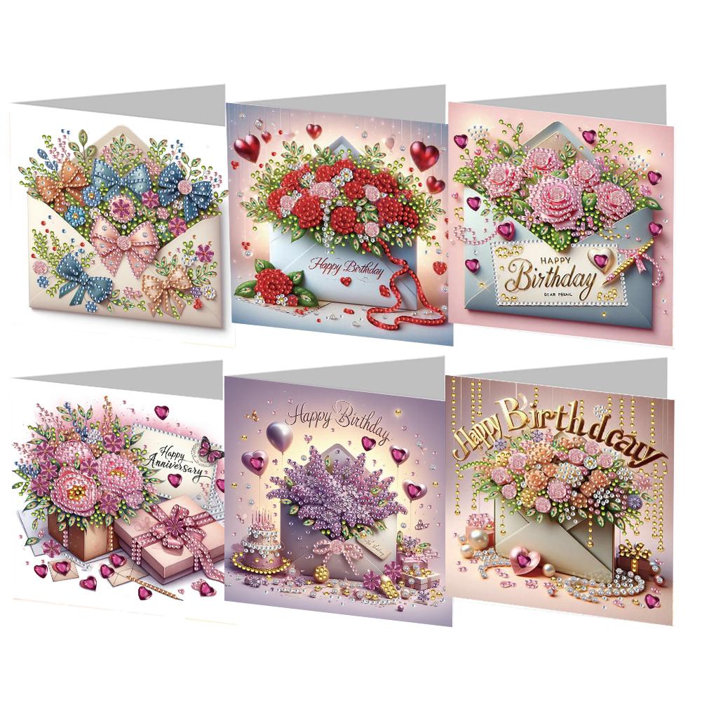 6PCS DIY Diamond Painting Greeting Card Set Rhinestone Diamond Art Mosaic Postcards Thank You Cards and Holiday Blessings